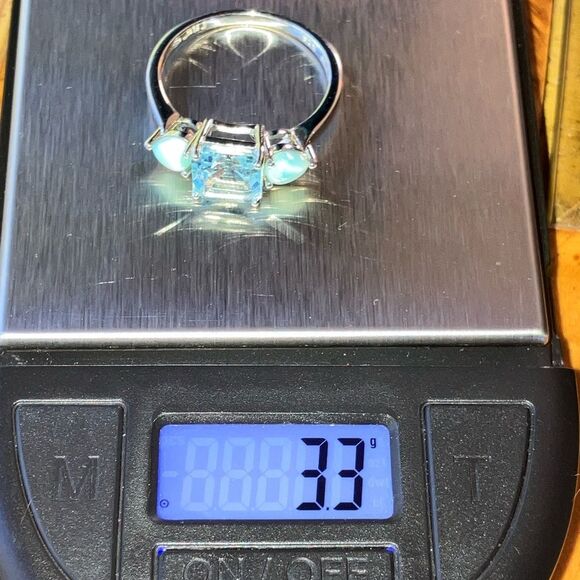 Sky Blue Topaz Larimar Sterling Silver Ring Size 9.75 - Picture 10 of 10